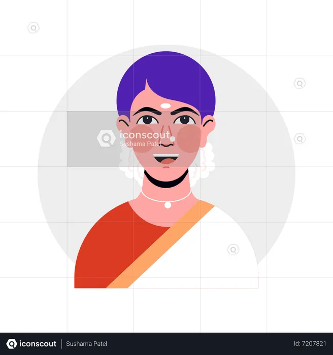 South Indian Woman Avatar  Illustration