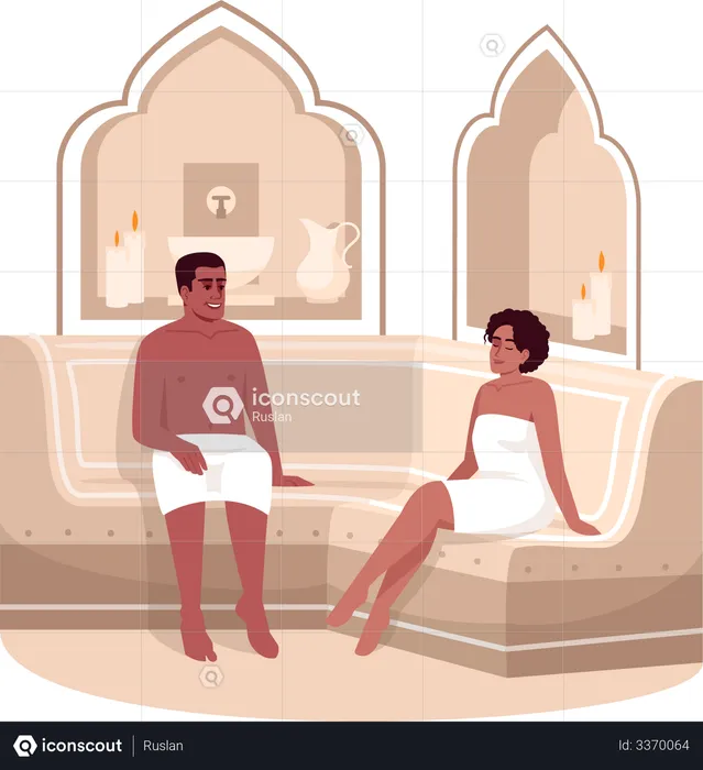 Spa treatment for man and woman in towels  Illustration