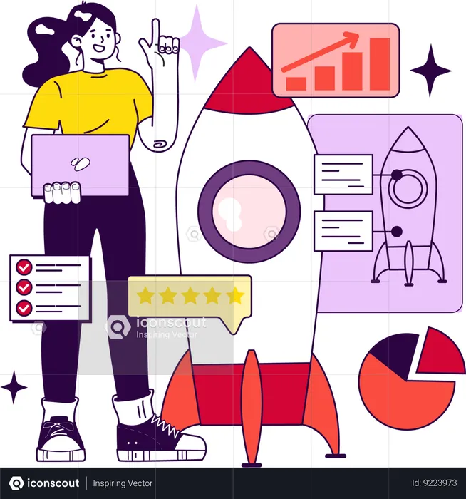 Space entrepreneur launching startup venture  Illustration