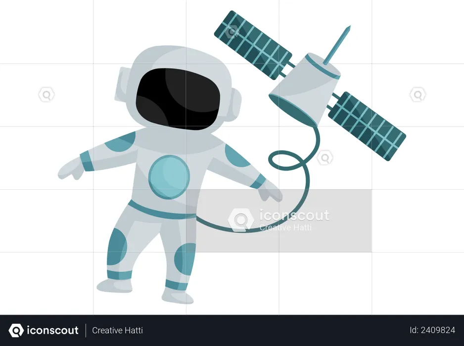 Spaceman doing space walk  Illustration