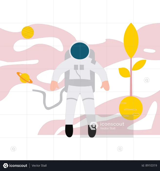 Spaceman Flying In Space Without Gravity  Illustration