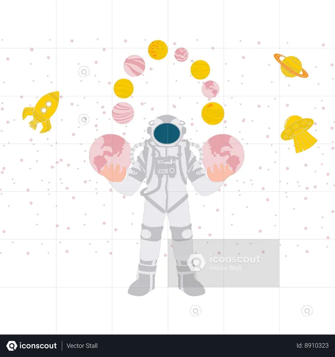 Spaceman In Galaxy  Illustration