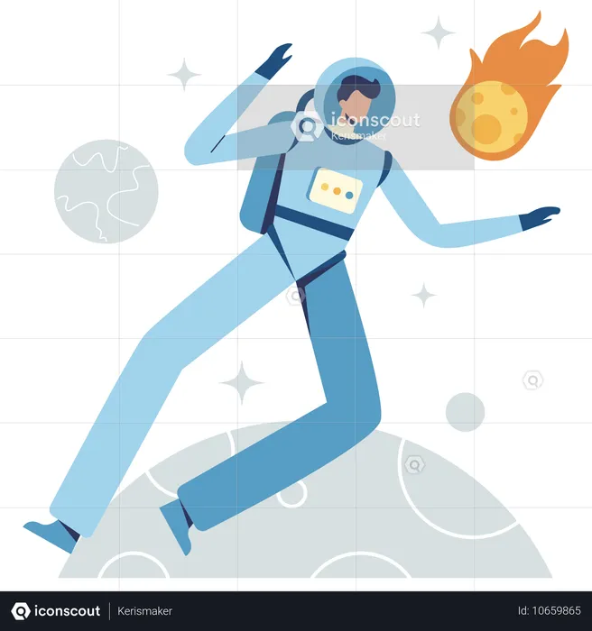 Spaceman with Meteor in space  Illustration