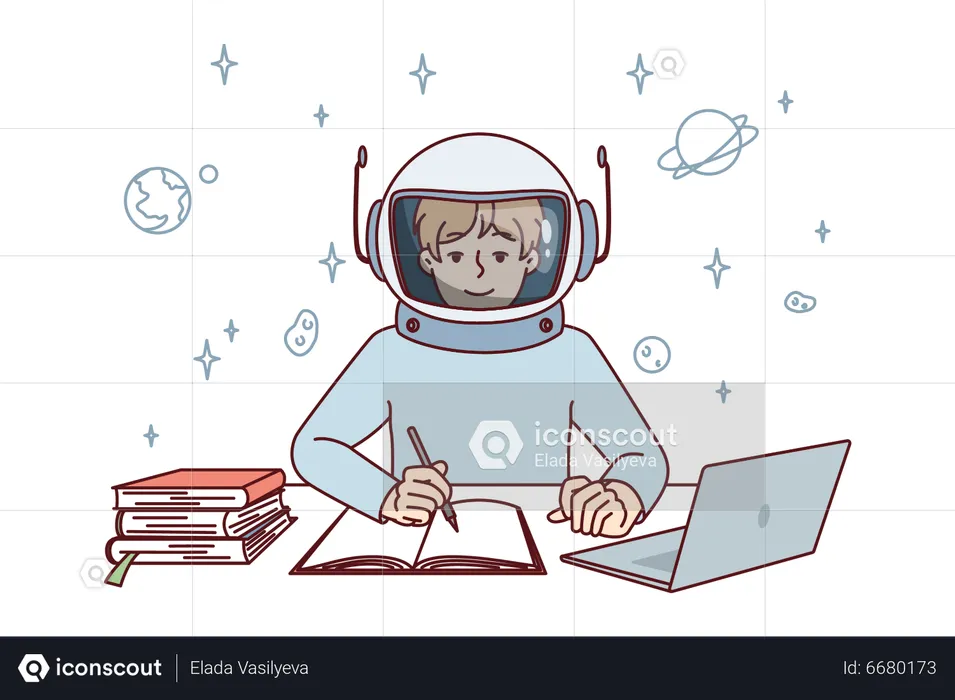 Spaceman write notes  Illustration
