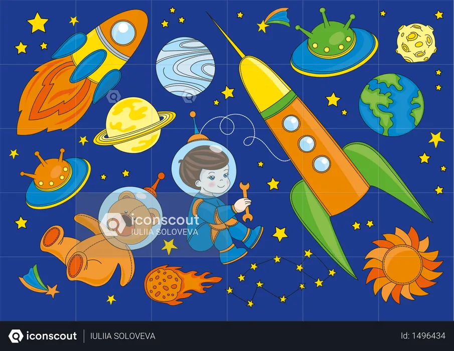 SPACESHIP Galaxy Cartoon Illustration - Free Download Science ...