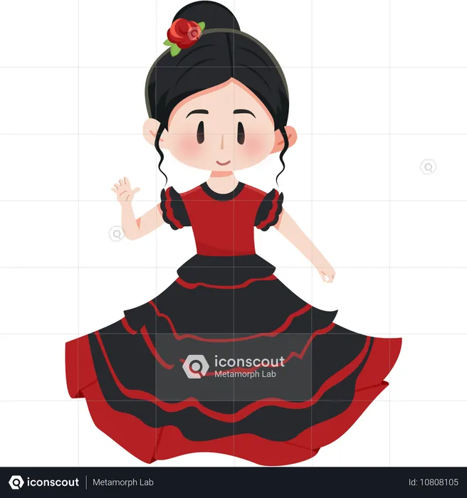 Spanisches Flamencokleid für Mädchen  Illustration