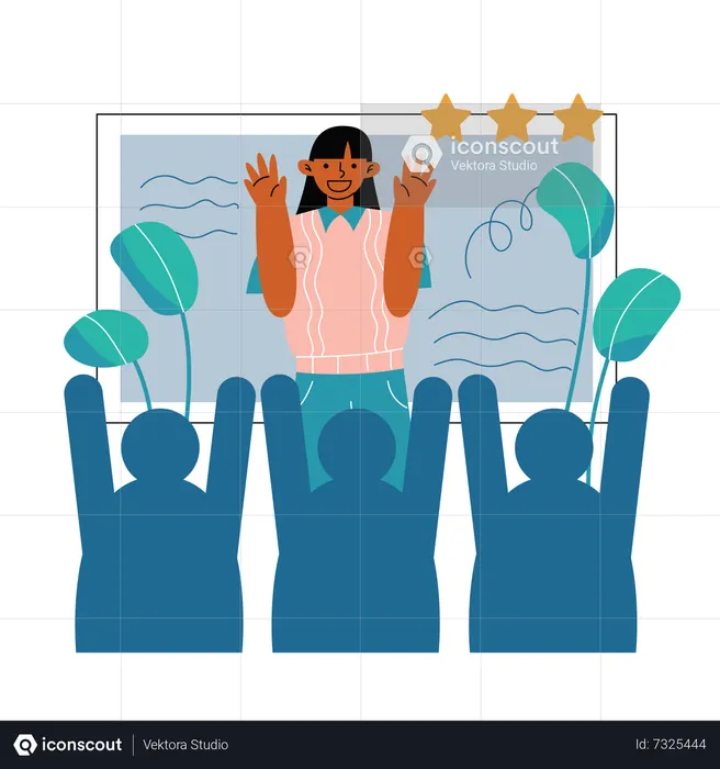 Speaker Standing on a Stage with a Microphone in Front of an Enthusiastic Audience  Illustration