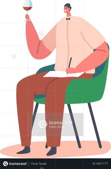 Specialist Male  Sitting on Chair with Glass of Alcohol Drink  Illustration
