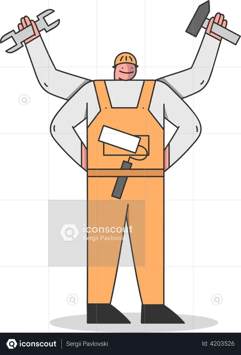 Specialist with Tools and Equipment for Home Repair  Illustration
