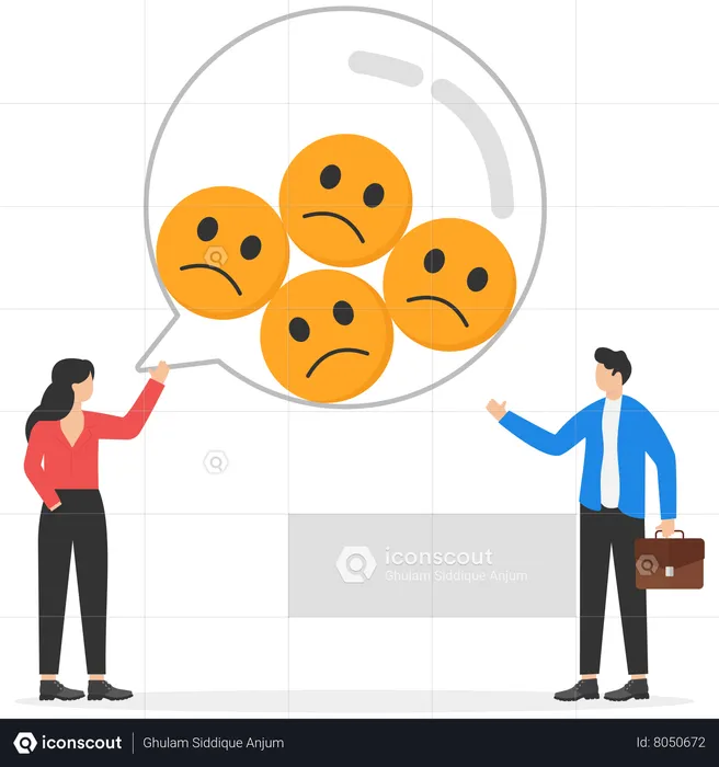 Speech bubble filled with sad emoticons  Illustration