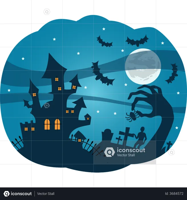 Spooky Halloween castle  Illustration