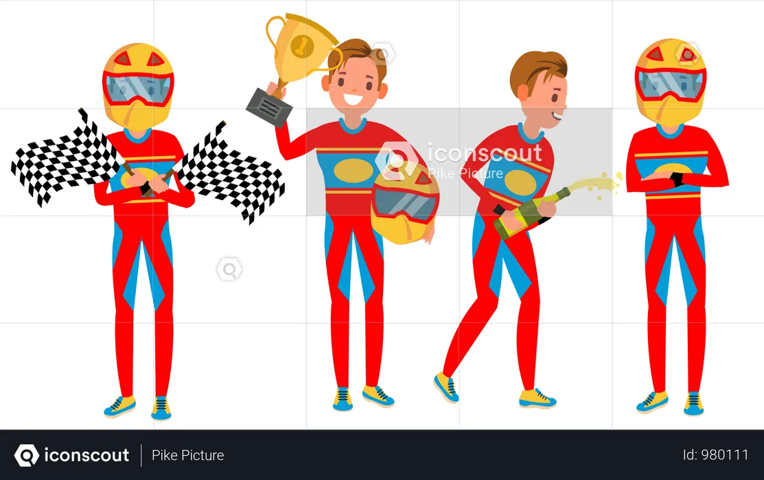 Sport Car Racer With Different Poses  Illustration