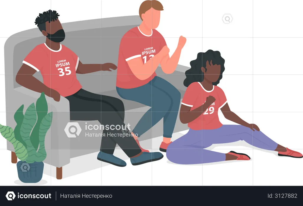 Sport fan friends on couch  Illustration