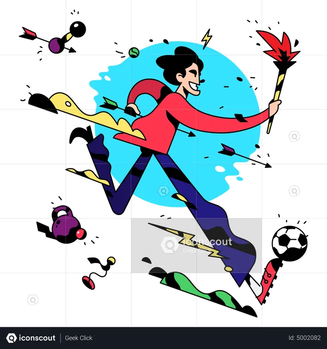 Sport Person With Flame Light  Illustration