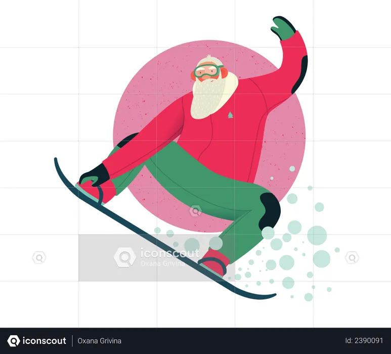 Sporting Santa Enjoying snowboarding  Illustration