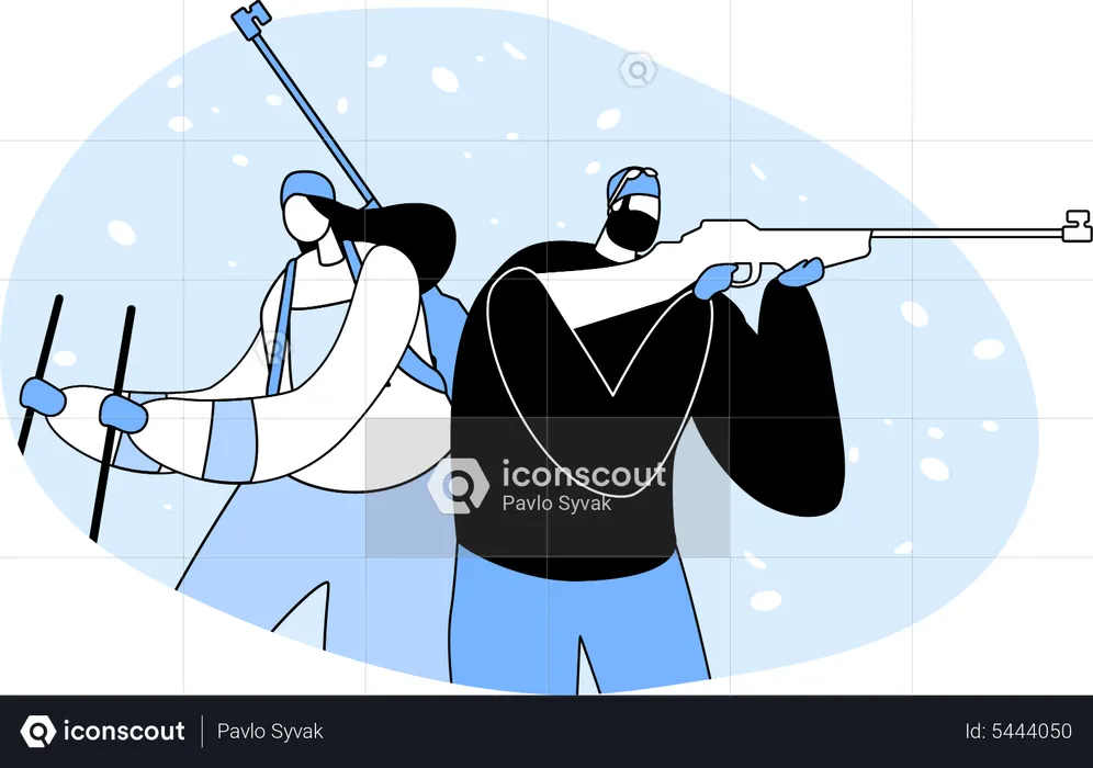 Sports athletics shooting with rifles in Biathlon competition  Illustration