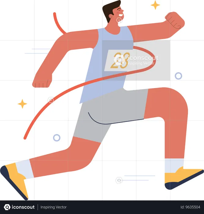 Sports man running while winning race  Illustration