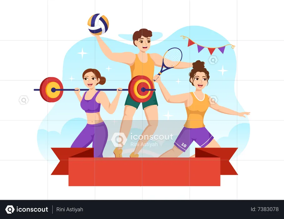 Sports people celebrate sports day  Illustration