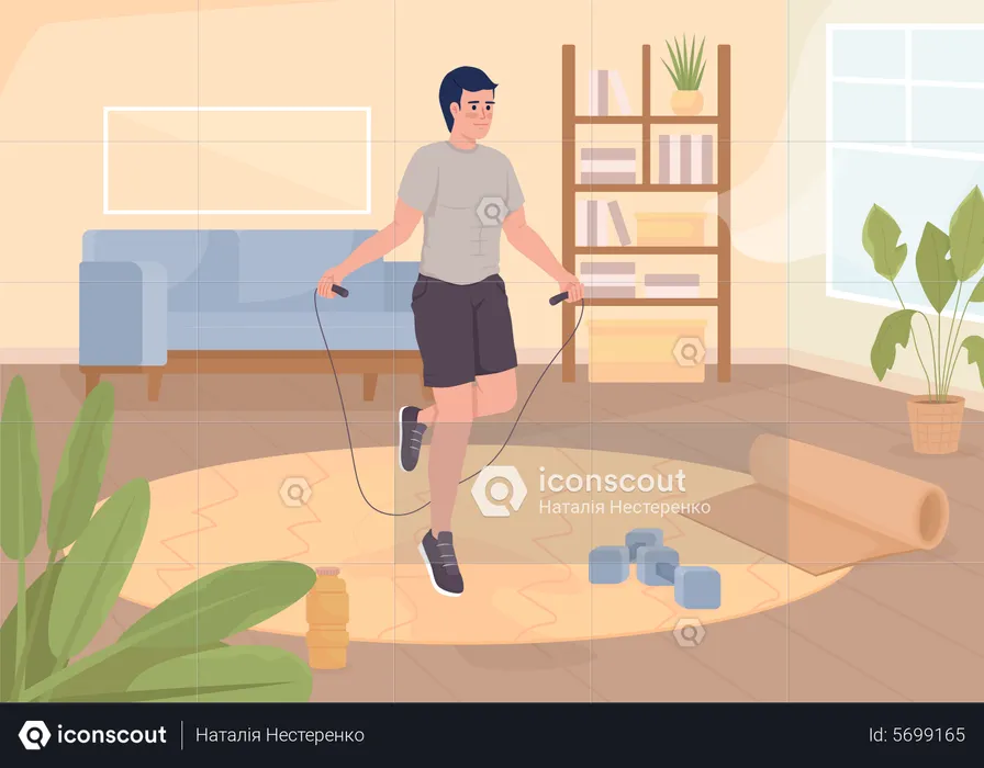 Sportsman doing exercises with jumping rope  Illustration
