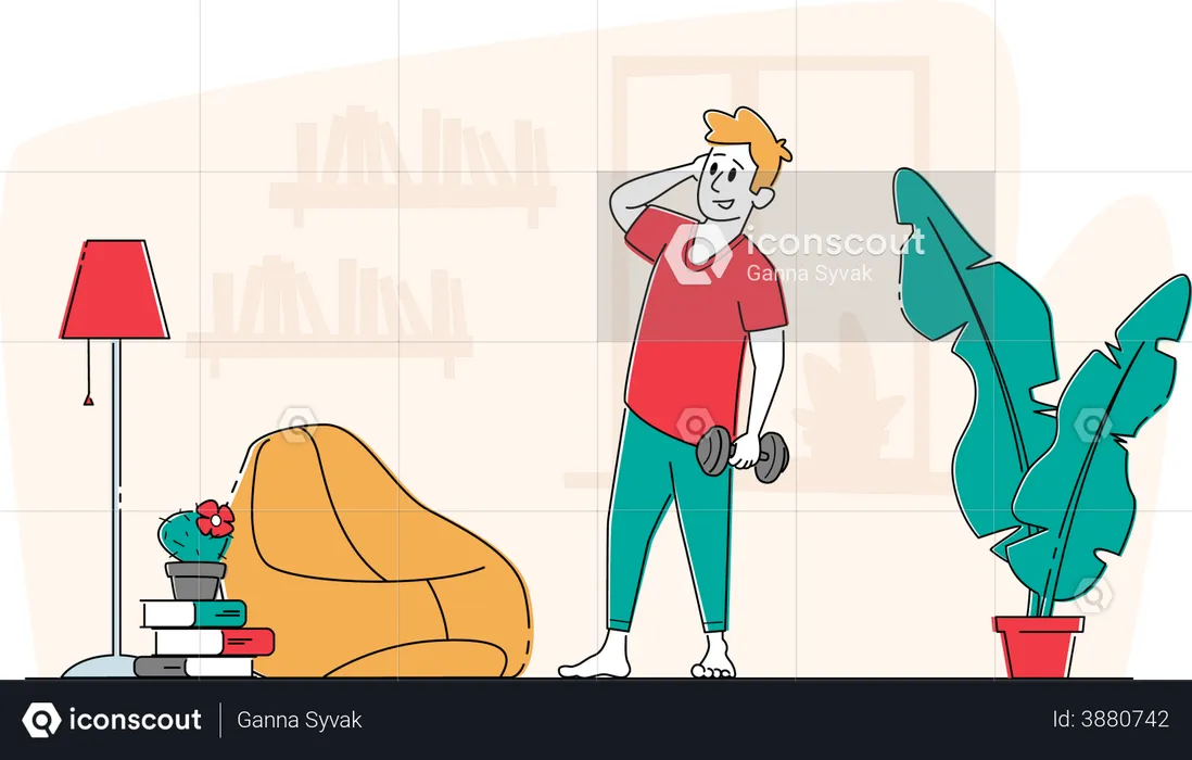 Sportsman Exercising with Dumbbells  Illustration