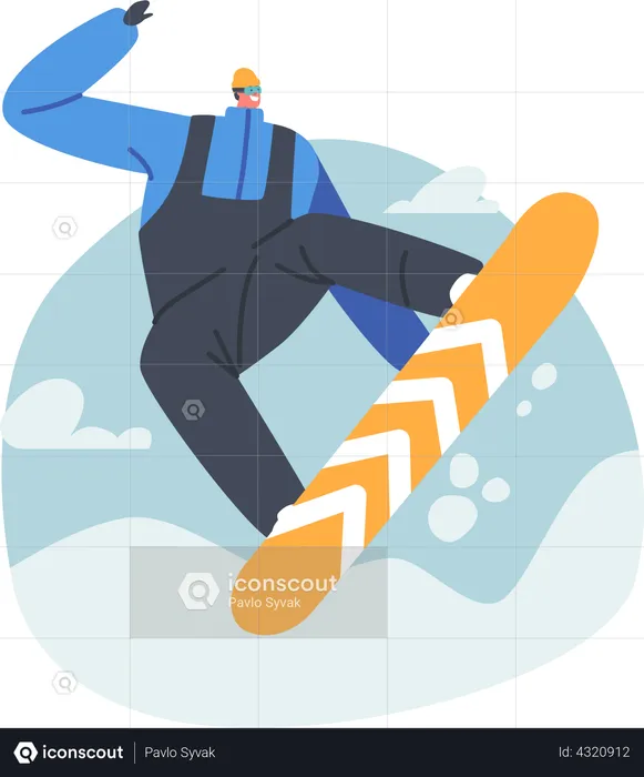 Sportsman Having Fun on Ski Resort Going Downhills and Jump on Snow Slopes  Illustration