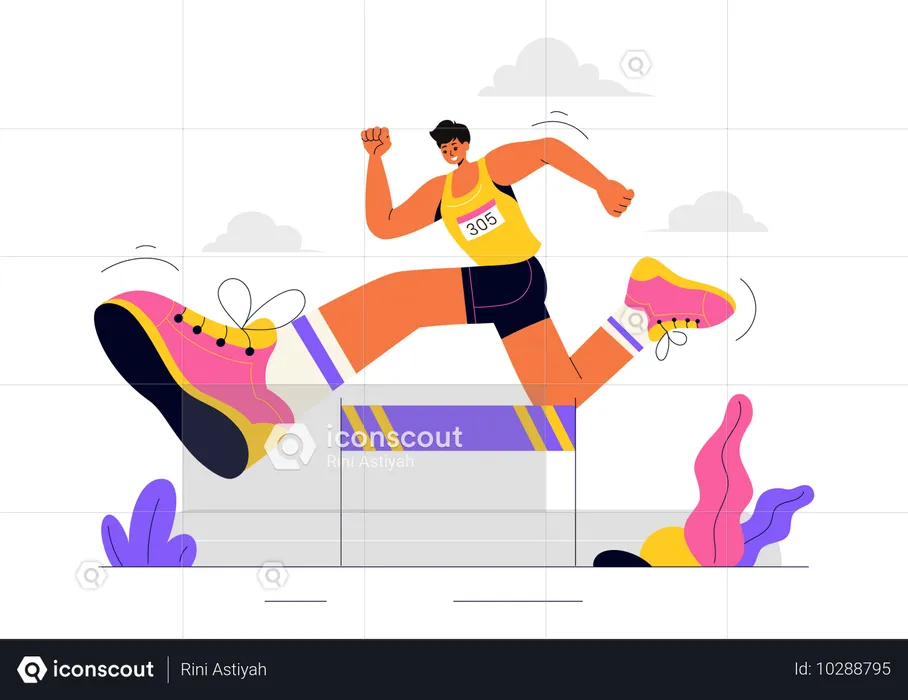 Sportsman participates in long jump  Illustration