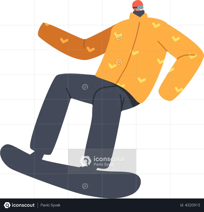 Sportsman Riding Snowboard  Illustration