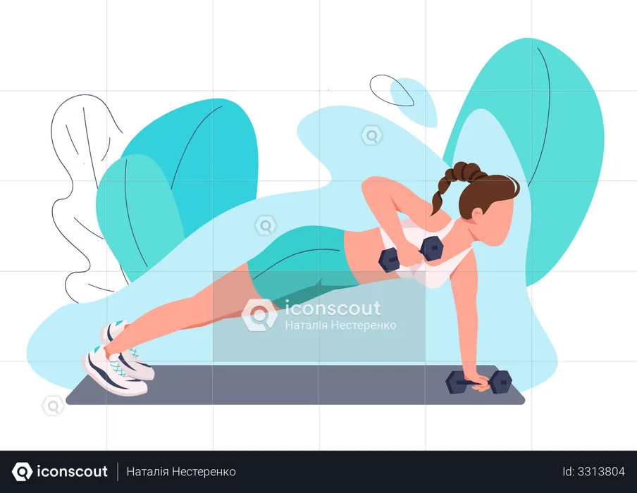 Sportswoman Working Out With Dumbbells  Illustration