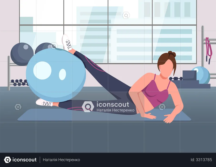 Sportswoman working out with swiss ball  Illustration