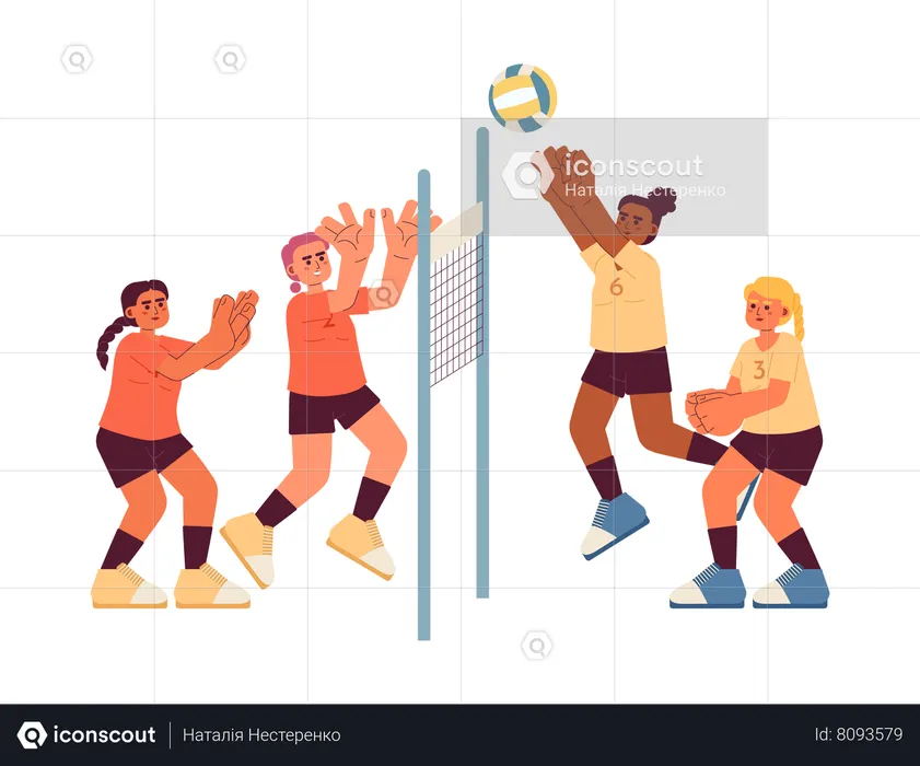 Sportswomen playing volleyball  Illustration