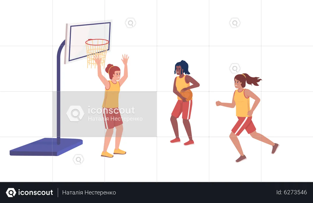 Sporty girls playing basketball together  Illustration