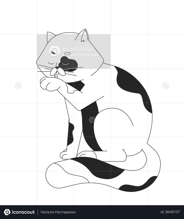 Spotted cat licking itself  Illustration