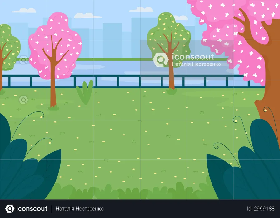 Spring city park field  Illustration