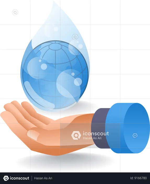 Spring water falling into hand  Illustration