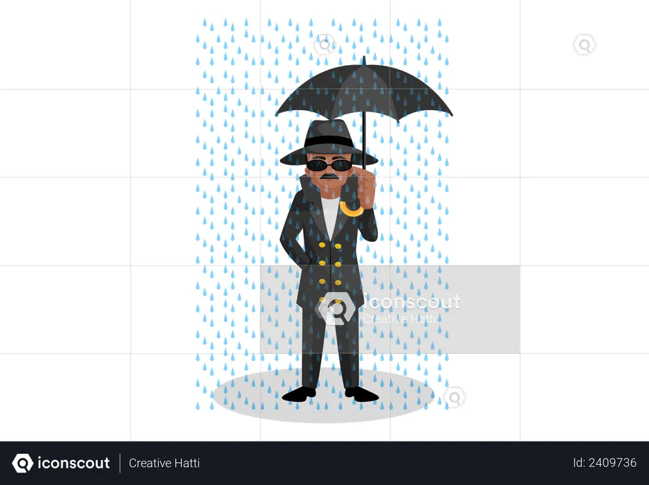 Spy holding umbrella in hand  Illustration