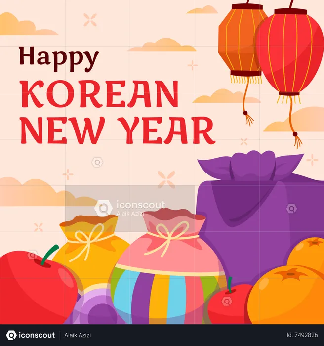 Square templates for seollal korean new year celebration.  Illustration
