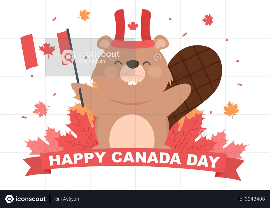 Squirrel Celebrating Canada Day  Illustration