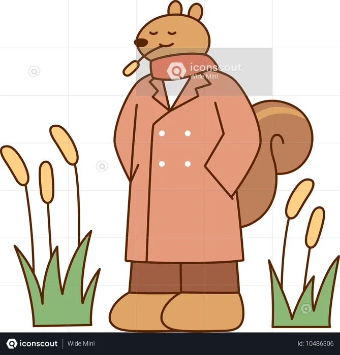 Squirrel character wearing winter jacket  Illustration