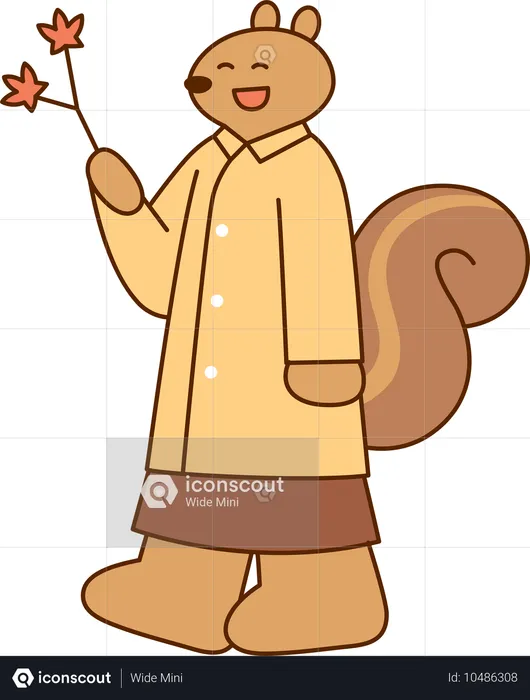 Squirrel standing while holding leaf  Illustration