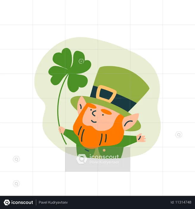 St. Patrick's Day leprechaun with clover leaf  Illustration