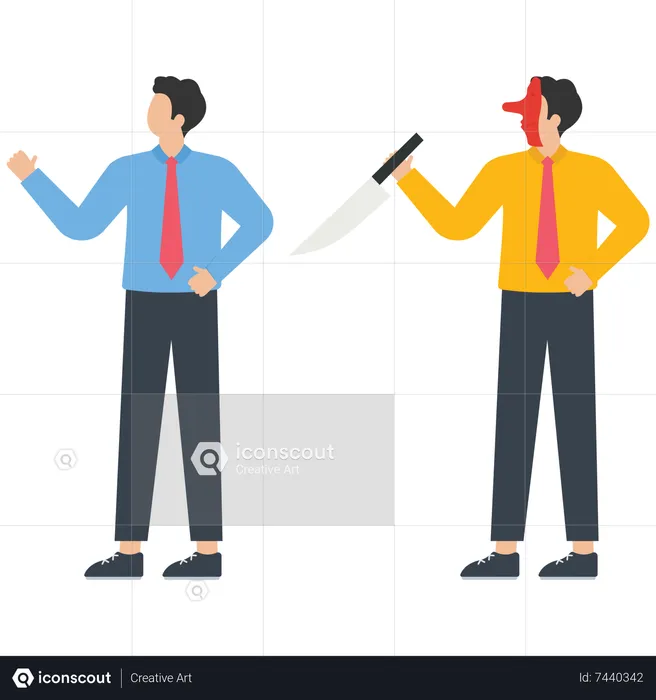Stabbing a knife in the back of a man  Illustration