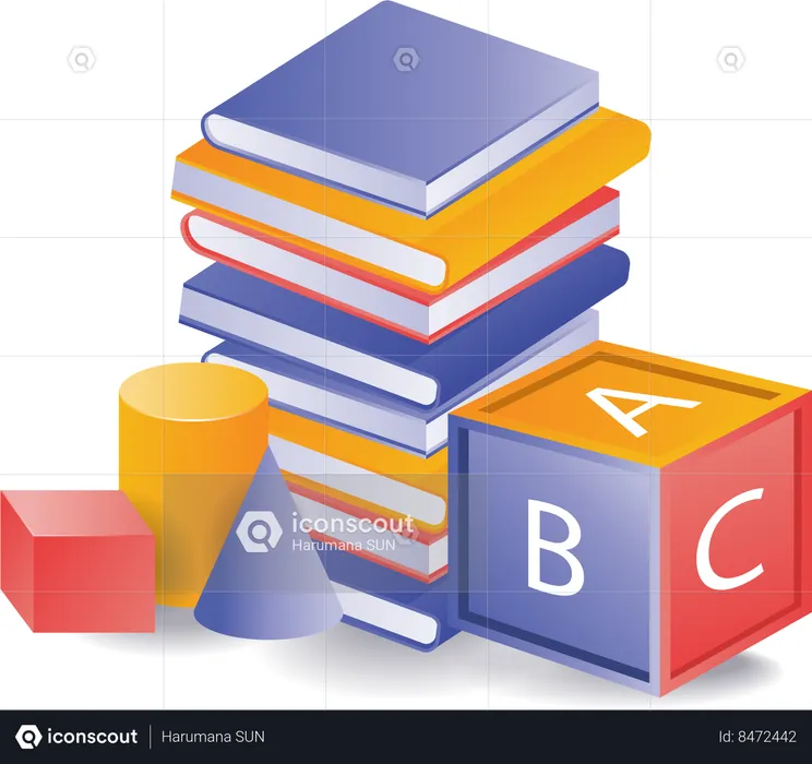 Stack of books and rubiks box  Illustration