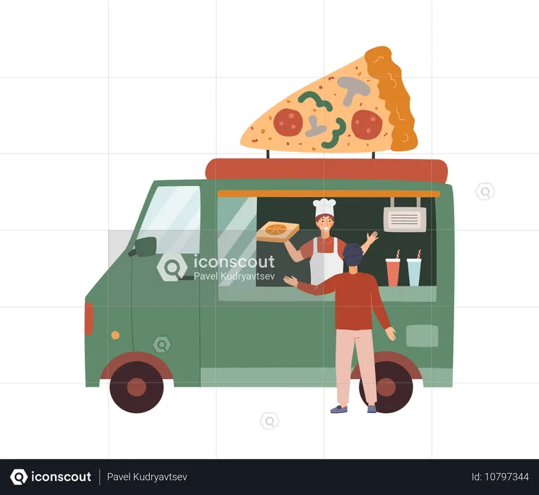 Stadtstraßenessen, Pizzawagen oder -truck  Illustration