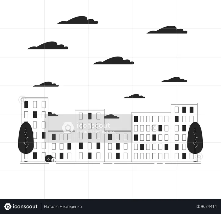 Stadtbild mit mehrstöckigen Wohnhäusern  Illustration