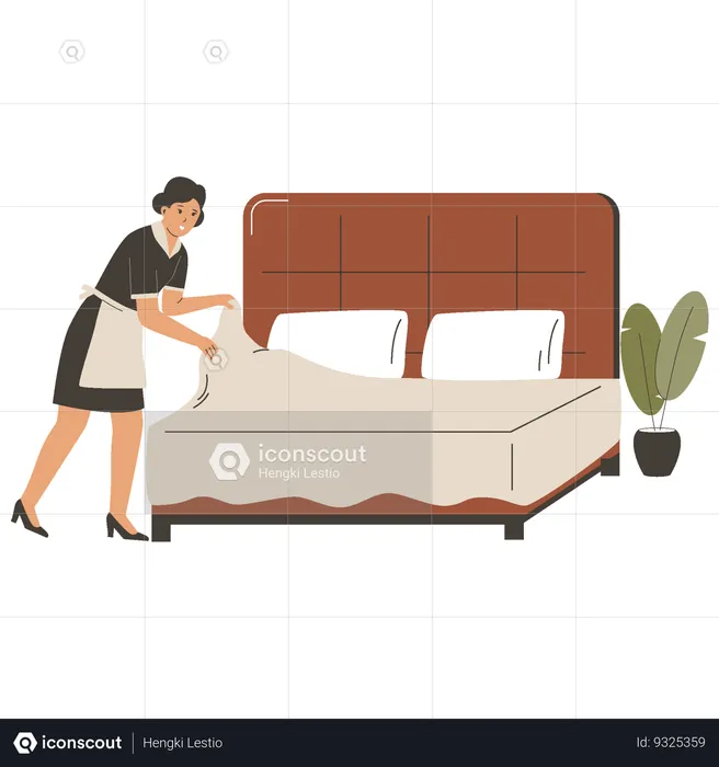 Staff hotel cleaning bed  Illustration