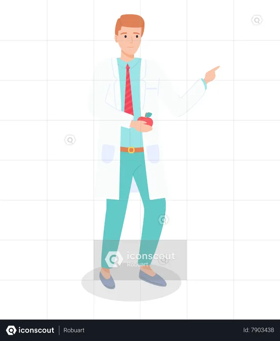 Standing gastroenterologist with apple in his arm  Illustration