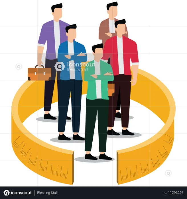 Standing in  tape measure waiting to be tested by group of businessmen  Illustration