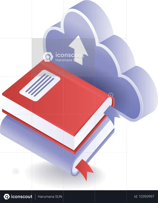 Bücherstapel und Cloud-Server  Illustration