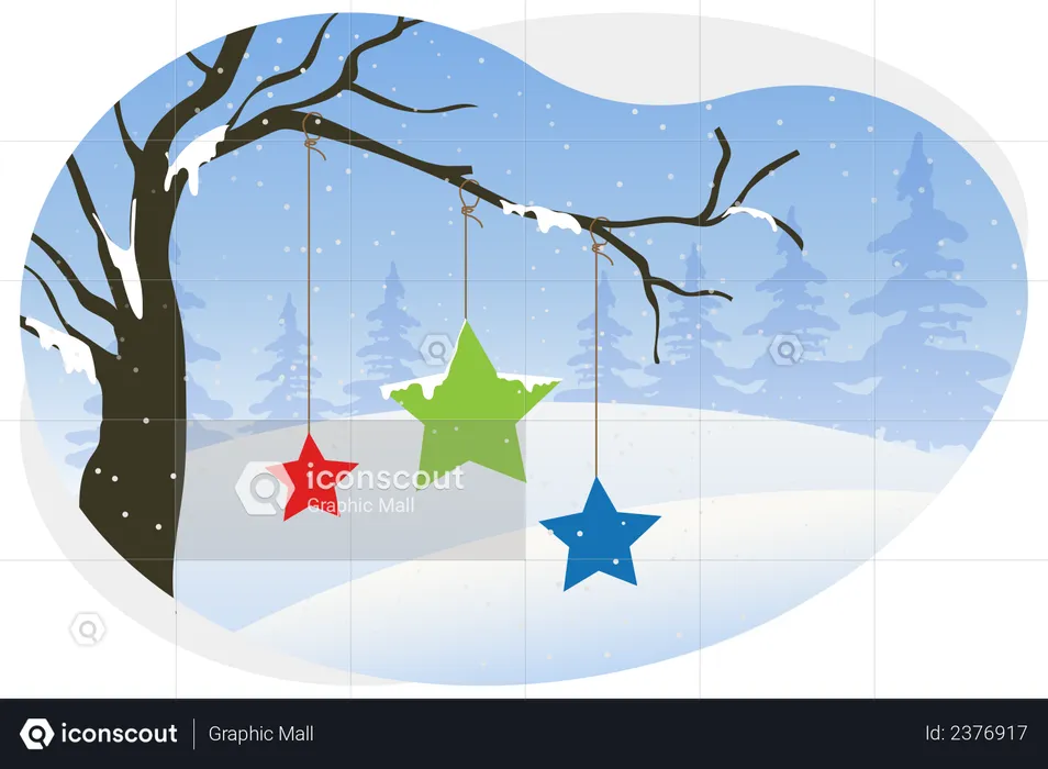Star hanging on tree  Illustration