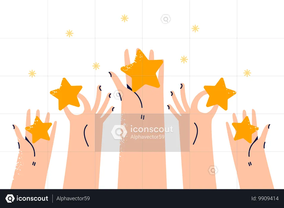 Star ratings in hands of user and for feedback allowing others to know about quality of service  Illustration